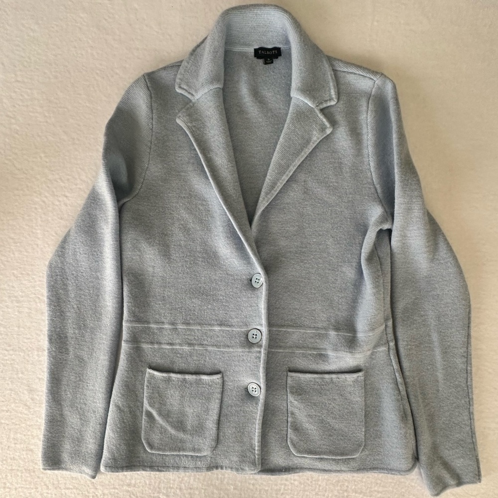 Talbots Women’s soft Academic Blazer baby blue size Small merino wool 3 buttons
